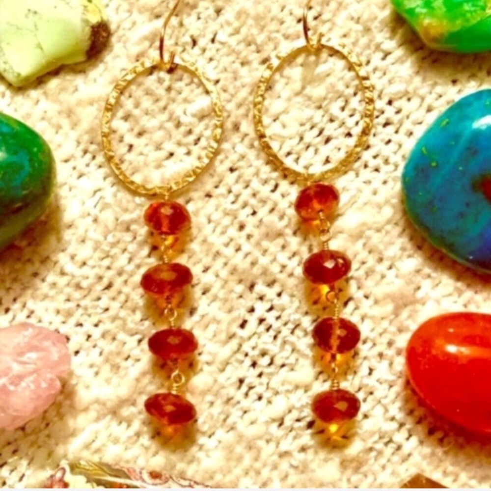 NWOT Artisan Genuine Amber Hoop Earrings - Picture 5 of 15